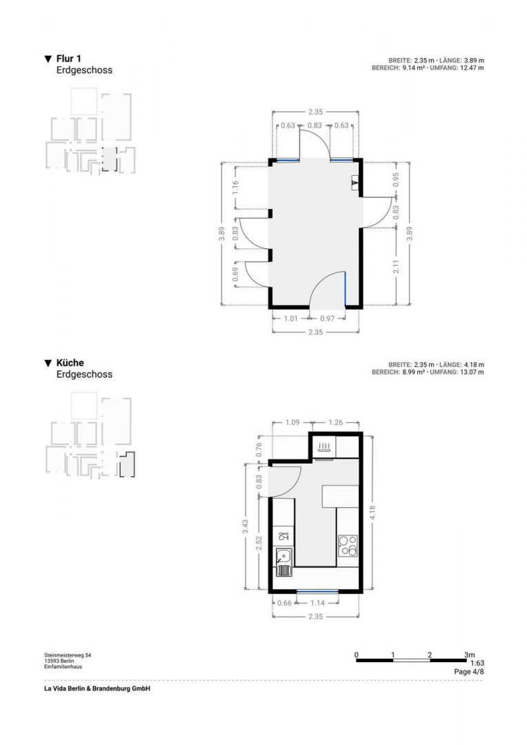 Grundriss Flur 1 & Küche