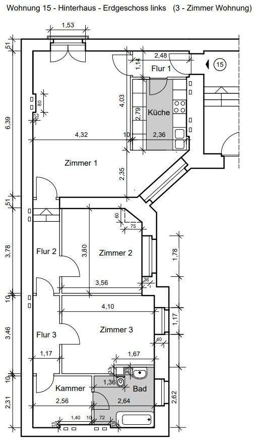 Grundriss WE 15 (3 Zimmer)